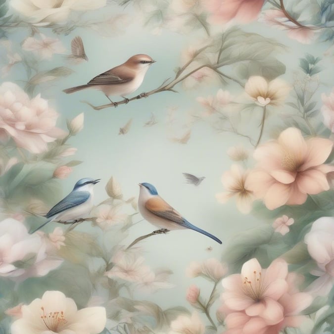 This wallpaper is a serene and uplifting design that brings the beauty of nature into your digital space. The image features a variety of birds amidst a lush floral backdrop, creating a sense of tranquility and inspiration.