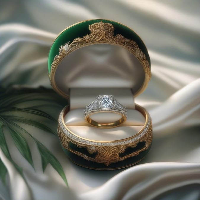 This image showcases a stunning wedding ring, exuding elegance and sophistication. The ring's intricate design and sparkling gemstone make it a beautiful symbol of love and commitment.