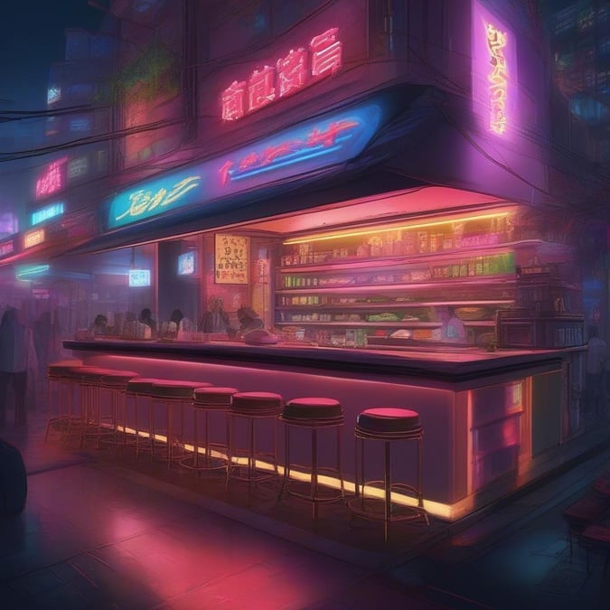 Experience the vibrant flavors of Japan with this stunning wallpaper featuring a bustling street food scene.