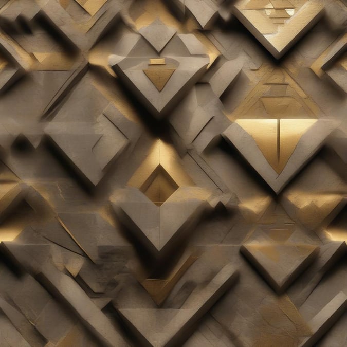 This abstract pattern forms a mesmerizing backdrop with its geometric shapes and metallic gold tones. Perfect for desktop and mobile wallpapers, it's a subtle statement piece that adds depth to any device.