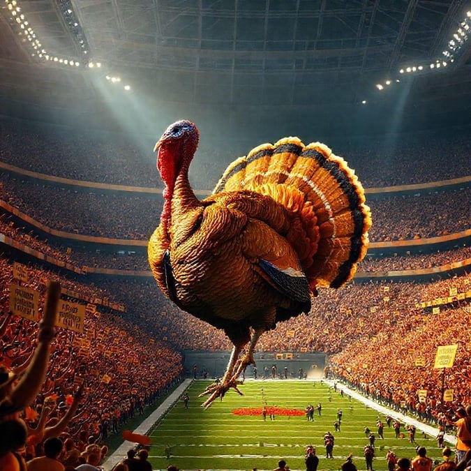 The spirit of Thanksgiving meets the excitement of football in this lively scene.