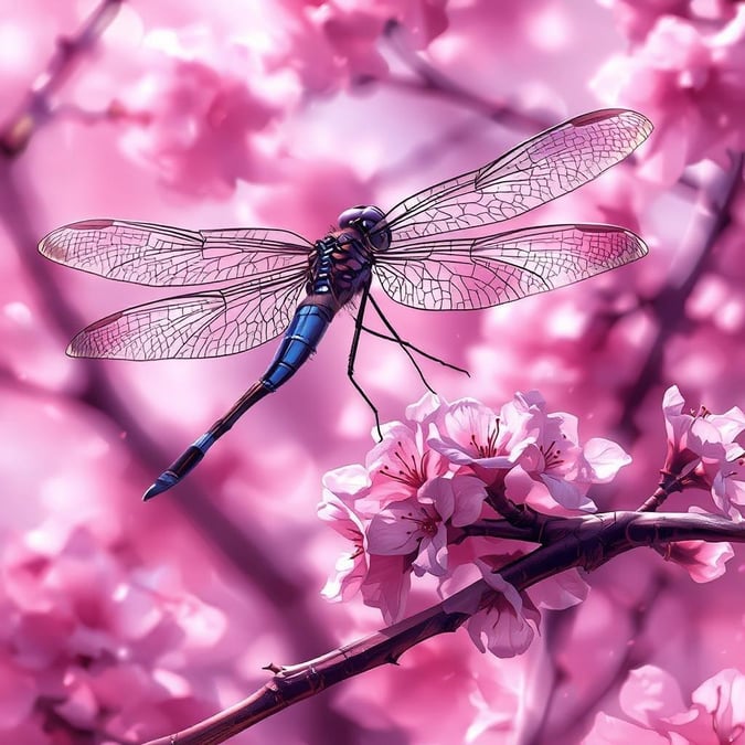 Get ready to be mesmerized by this stunning anime-inspired wallpaper featuring a majestic dragonfly perched on a branch, surrounded by delicate pink cherry blossoms. The intricate details and vibrant colors will transport you to a world of wonder and magic.