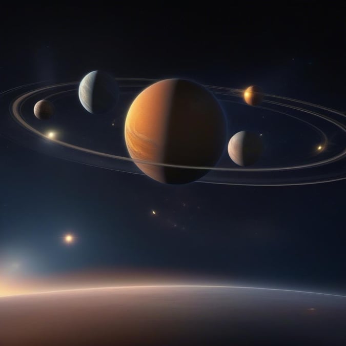 A serene view from a cosmic observer, showing the majestic dance of planets in their celestial orbits, each unique and beautifully aligned within our solar system.