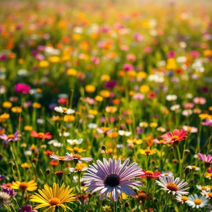 This stunning wallpaper showcases a vibrant field of wildflowers, perfect for adding a touch of nature's beauty to your desktop or mobile device.