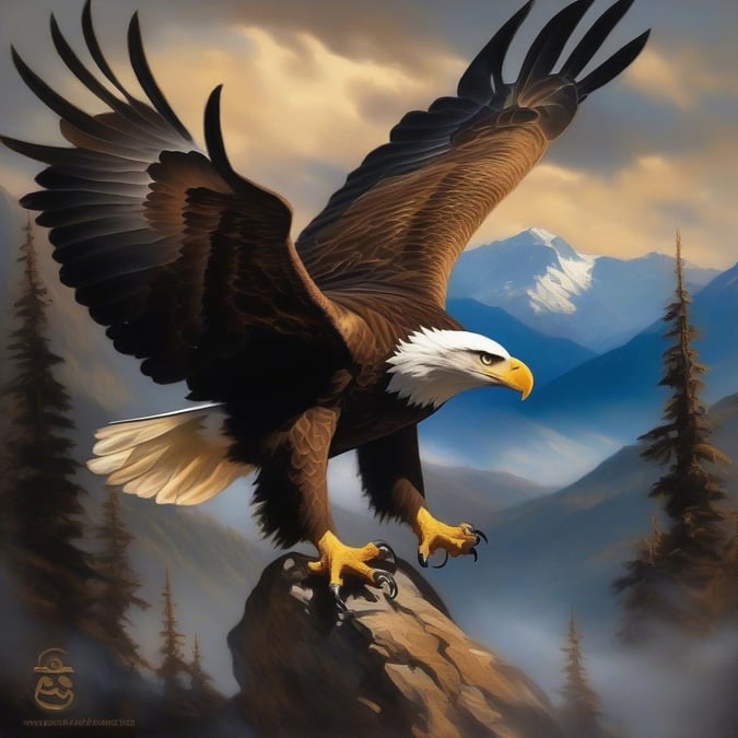 This stunning wallpaper features an eagle soaring through the sky, its wings spread wide as it takes flight. The eagle's majestic presence is set against a backdrop of breathtaking natural beauty, making for a truly awe-inspiring desktop or mobile wallpaper.