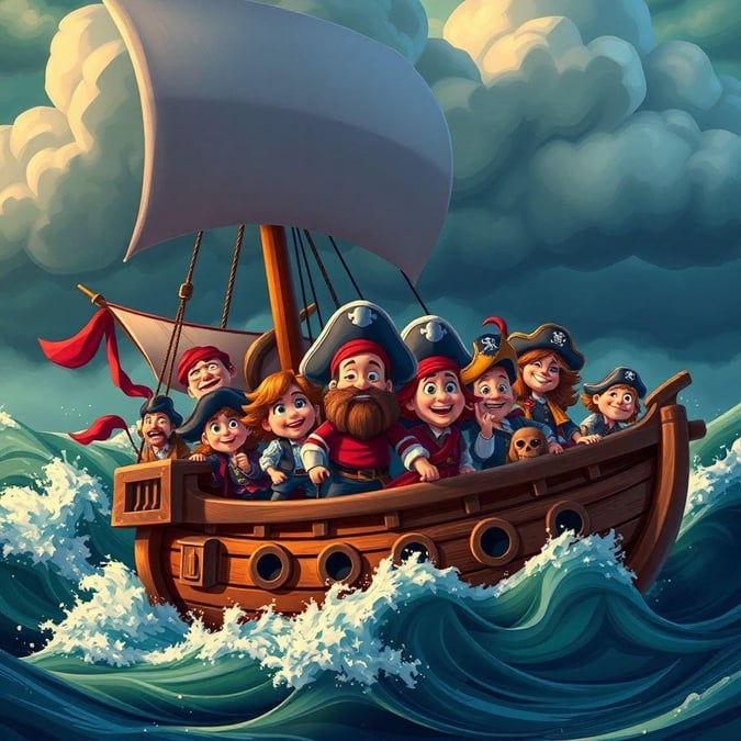 Set sail for fun with this vibrant pirate ship wallpaper, perfect for kids and cartoon lovers alike.