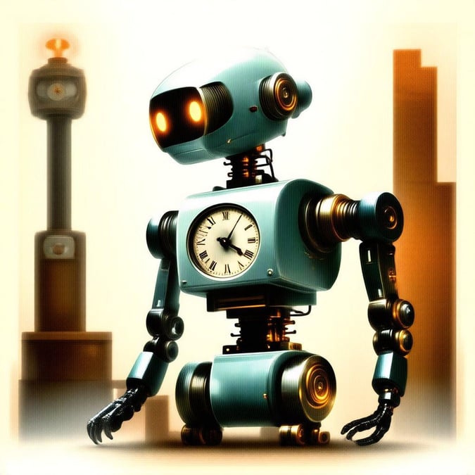 A whimsical fusion of mechanical life and time-telling technology, a robotic companion that keeps you on schedule.