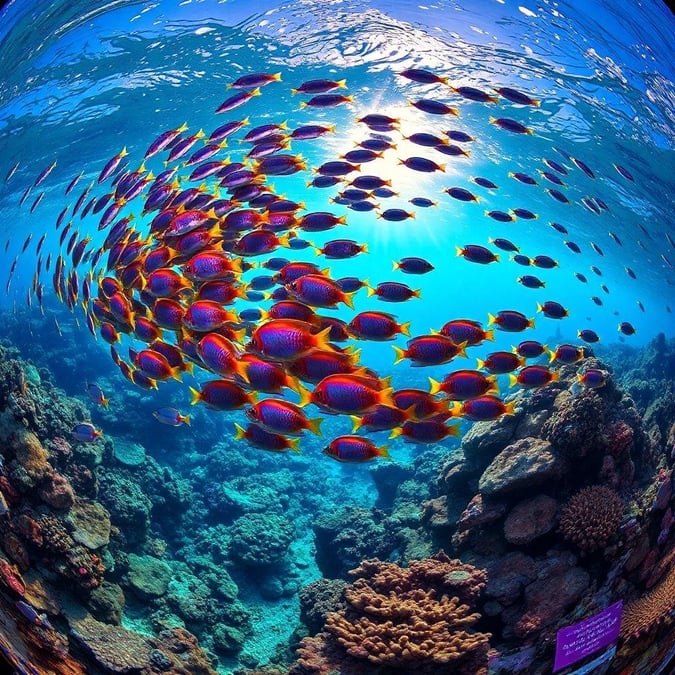 Dive into a vibrant underwater world, where thousands of small fish swim in harmony. From the coral reefs to the ocean floor, this marine spectacle is a feast for the eyes.