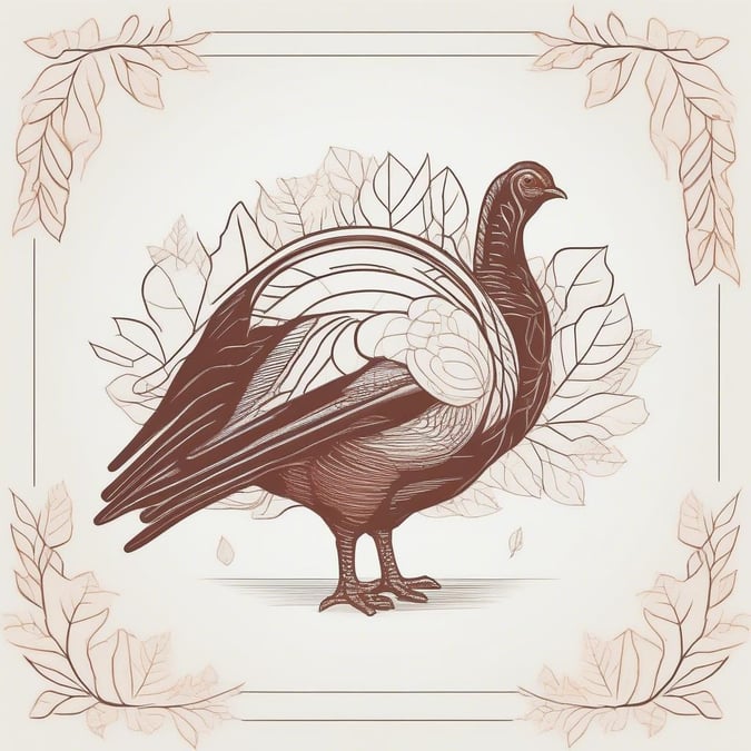 A detailed line drawing of a turkey, perfect for Thanksgiving celebrations on your computer or tablet.