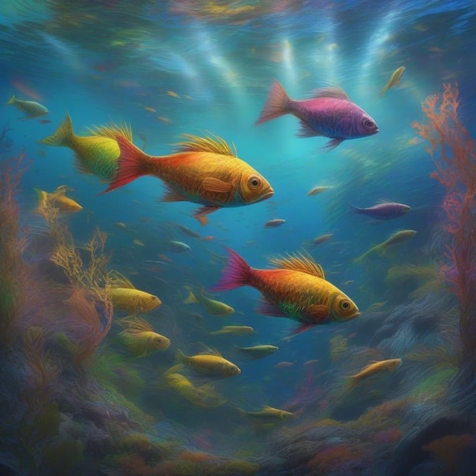 Dive into the beauty of the underwater world with this stunning wallpaper, featuring a colorful array of fish and coral.