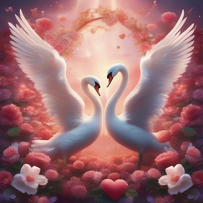 This beautiful wallpaper features two love birds in a romantic setting, perfect for Valentine's Day.