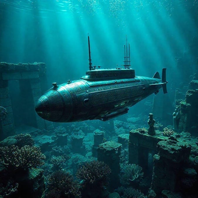 Dive into the depths of the ocean with this powerful deep-diving submarine, ready to navigate the wonders beneath the waves.