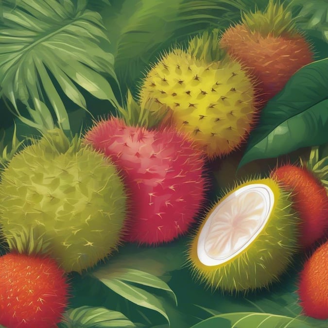 Indulge in the vibrant colors and exotic flavors of this fresh tropical fruit wallpaper, perfect for adding a pop of color to your desktop or mobile device.