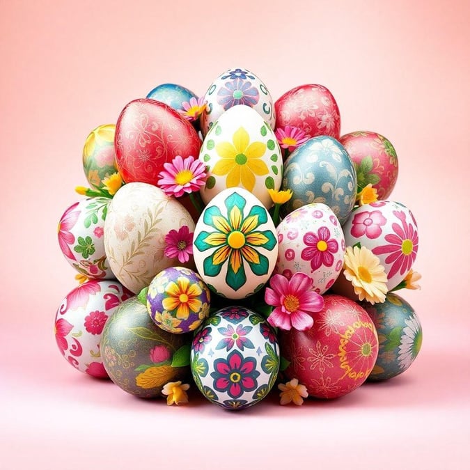 This wallpaper features a collection of beautifully decorated Easter eggs, perfect for adding a touch of springtime cheer to your desktop or mobile device.