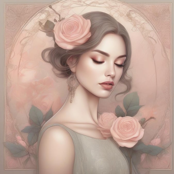 This lovely wallpaper features a poised young woman, her hair adorned with roses, in a soft pastel palette that evokes a sense of tranquility and grace. Perfect for celebrating the special bond between mother and child.