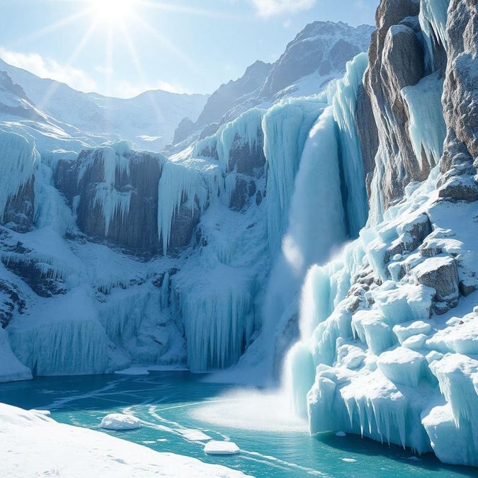 A breathtaking frozen waterfall, perfect for your desktop or mobile wallpaper.