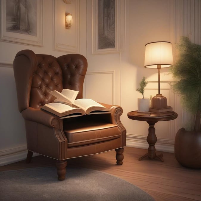 Create a serene and sophisticated reading experience with this luxurious leather armchair and a good book.