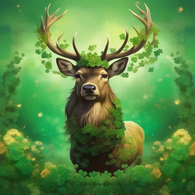 Get into the spirit of St. Patrick's Day with this charming wallpaper featuring a deer adorned with shamrocks. Perfect for adding a touch of Irish charm to your desktop or mobile device.