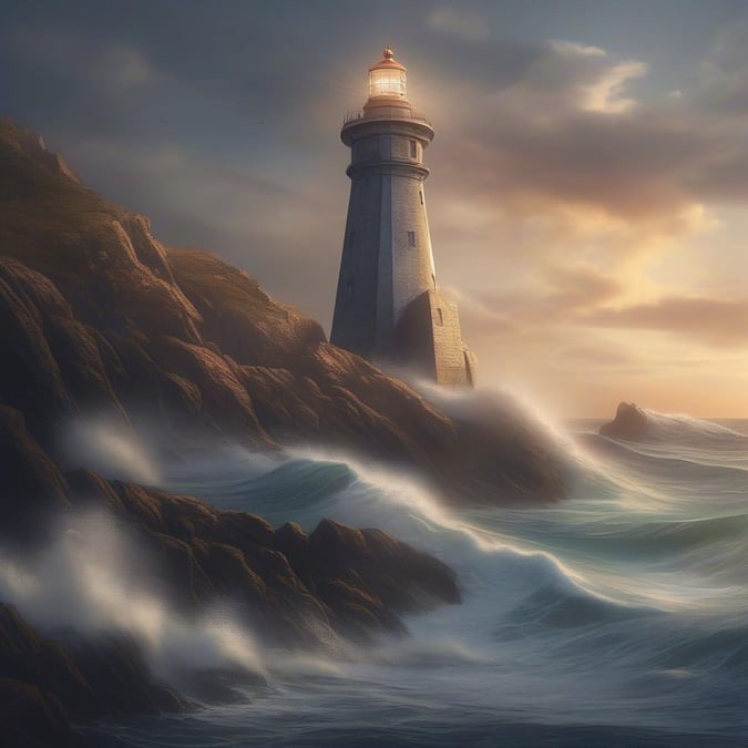 A stunning view of a lighthouse standing tall on a rocky coastline, surrounded by the vast ocean.