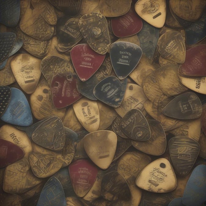 A delightful assortment of guitar picks, each one unique in its own right. The collection brings a touch of whimsy to your digital desktop or mobile device, showcasing the artistry and variety that can be found in these little musical tools.