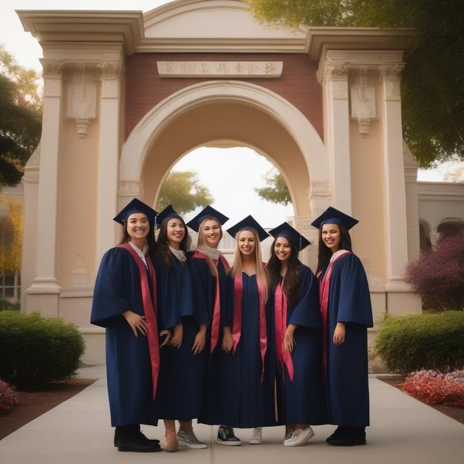 A group of jubilant graduates celebrate their academic achievements at their university's commencement.