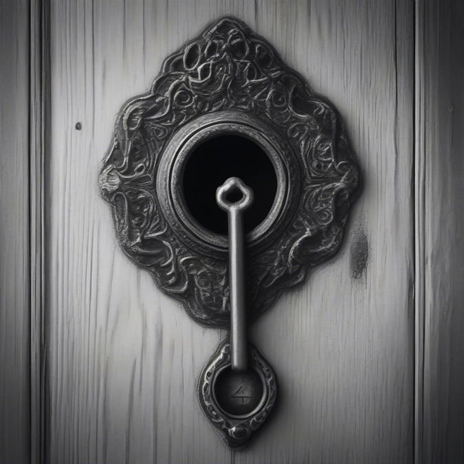 A beautiful black and white photograph of an ornate door handle on a wooden door, perfect for adding a touch of elegance to your desktop or mobile wallpaper.