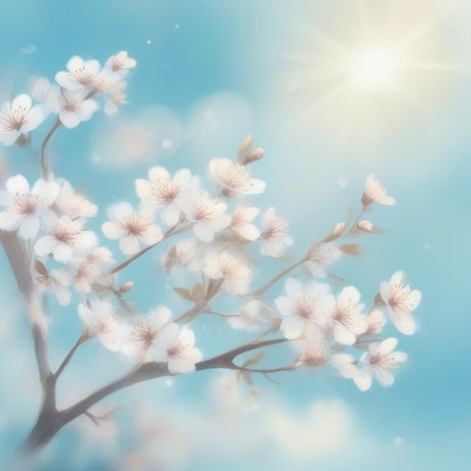 A gentle scene of cherry blossoms reaching towards the clear, blue sky in the heart of spring. The delicate petals add a touch of nature's beauty to any desktop.