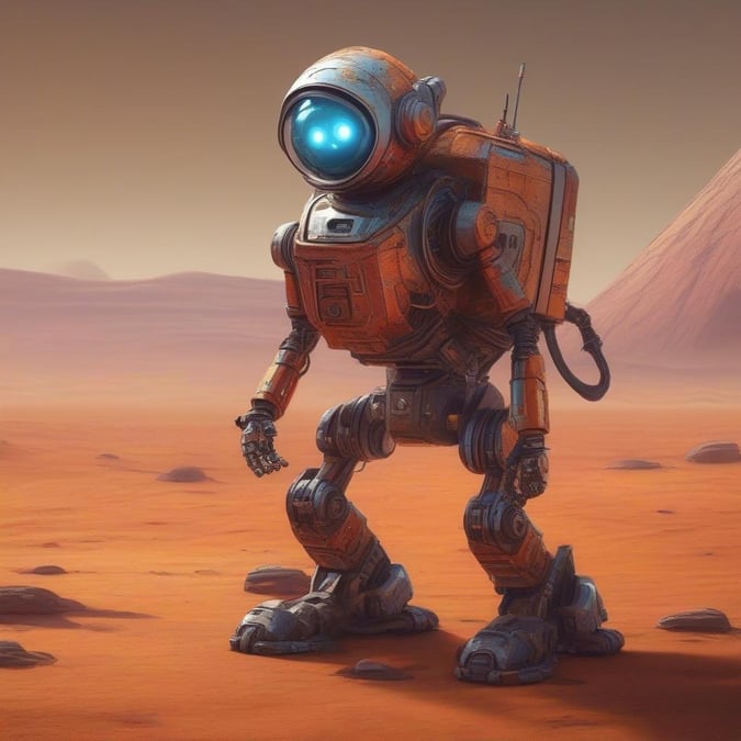 Discover the wonders of a distant desert planet with this charming robot as your guide. The perfect companion for your next digital adventure.