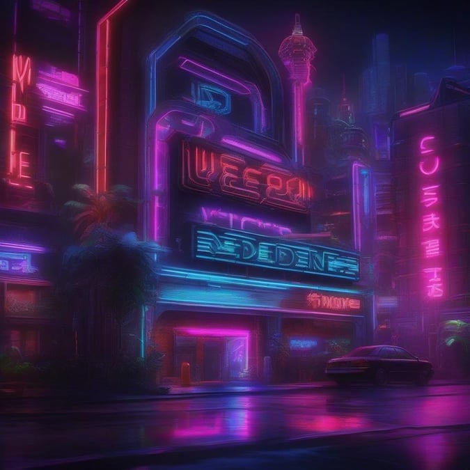 The neon lights illuminate the dark streets as rain streaks the wet pavement, setting a moody atmosphere. This cyberpunk scene might be found in the city of Blade Runner.