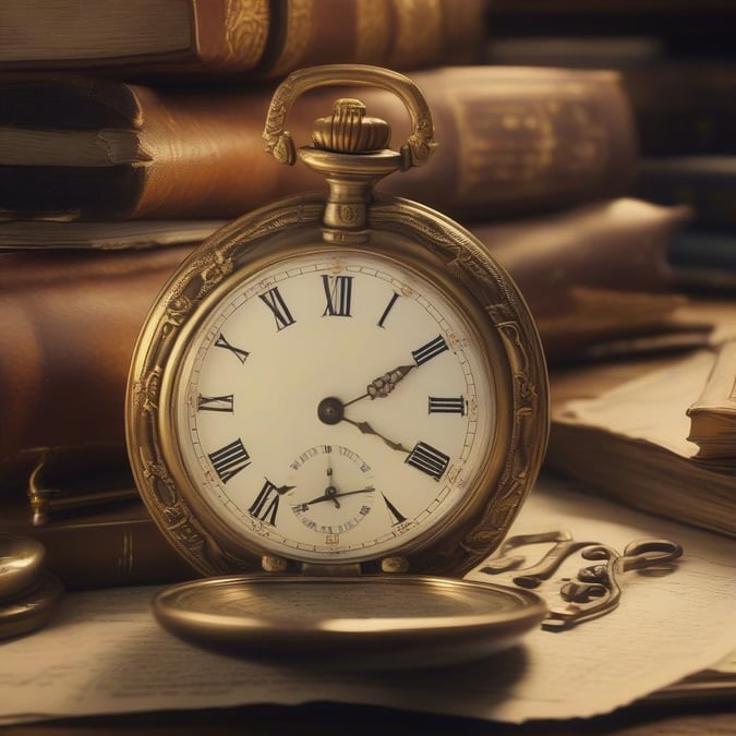 A vintage clock, adorned with roman numerals, resting on a stack of books as if it holds the key to a timeless tale.