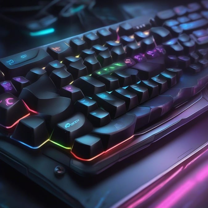 A vibrant and futuristic looking gaming keyboard, designed to enhance the gaming experience with its unique color scheme.