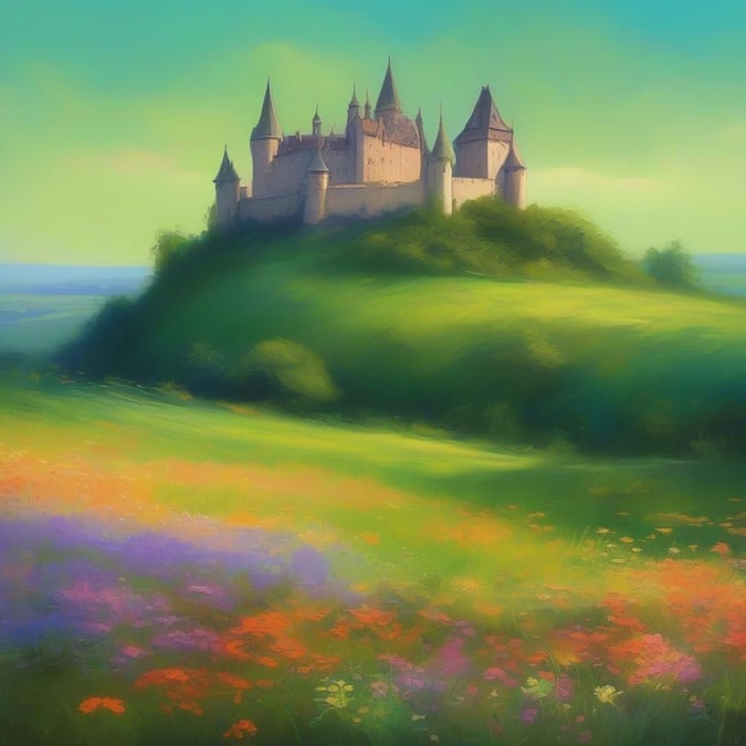 A beautiful landscape wallpaper featuring a castle on a hill.