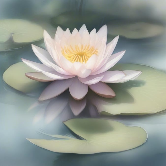 A beautifully rendered water lily in bloom, floating amidst the tranquility of a pond, encapsulating the serenity and harmony of nature.