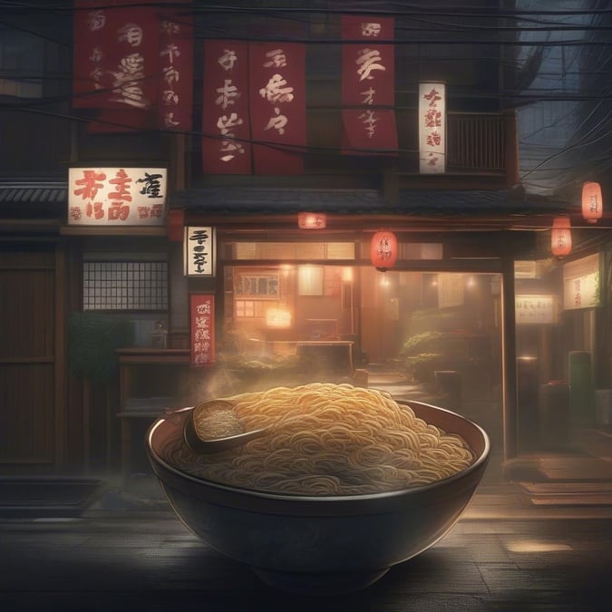 A cozy scene at a Japanese restaurant, inviting you to enjoy a steaming bowl of ramen noodles.