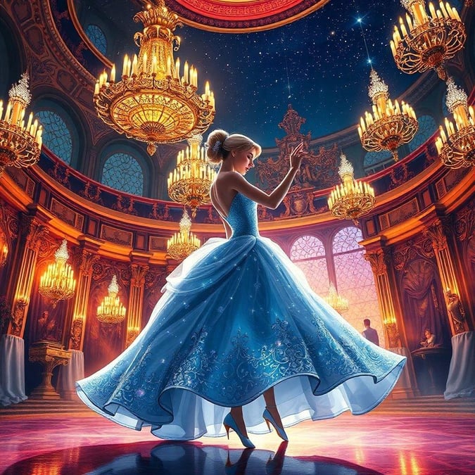 A princess in her elegant gown, ready to dance the night away.