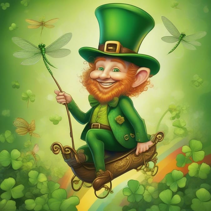 This wallpaper features a cheerful leprechaun in a lush garden, perfect for adding a touch of whimsy to your desktop or mobile device. The image is a great way to celebrate St. Patrick's Day in style.