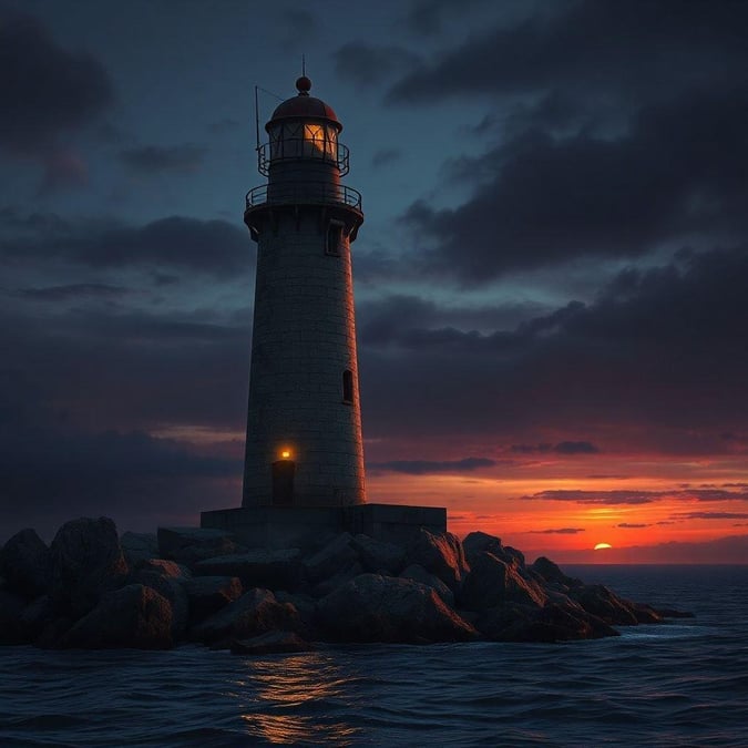 This breathtaking lighthouse sunset wallpaper captures the tranquility of a seaside evening. The warm hues of the setting sun cast long shadows and highlight the lighthouse's guiding light, creating a serene backdrop for your desktop or mobile device.