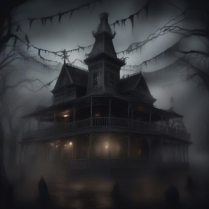 Add a touch of spooky fun to your desktop or mobile device with this haunted house wallpaper.