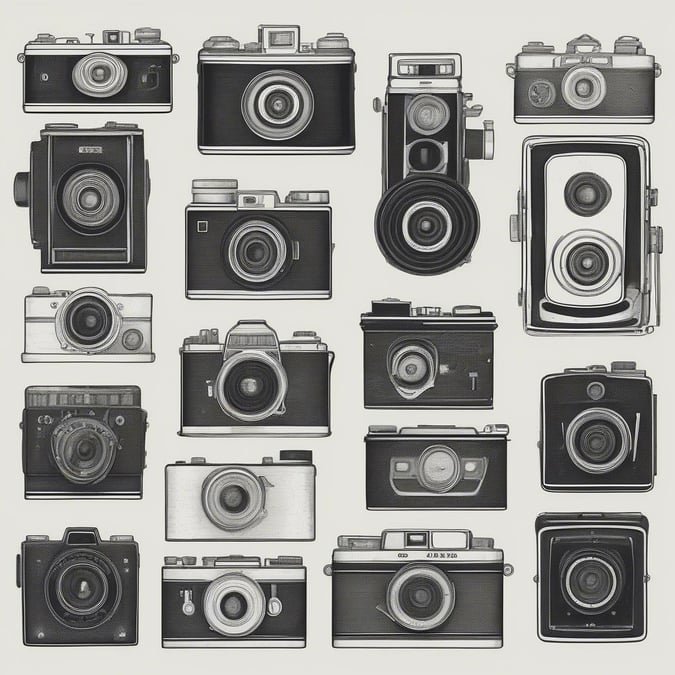 Embrace the nostalgic charm of classic cameras in a minimalist wallpaper design.