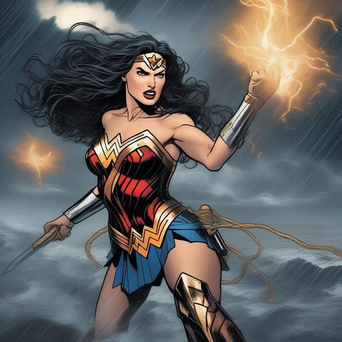 Add some superhero style to your desktop or mobile with this stunning Wonder Woman wallpaper.