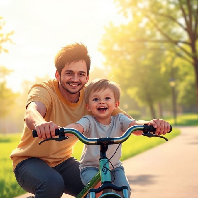 This wallpaper captures the heartwarming moment of a father and son enjoying a bike ride together, symbolizing the love and bond between them.