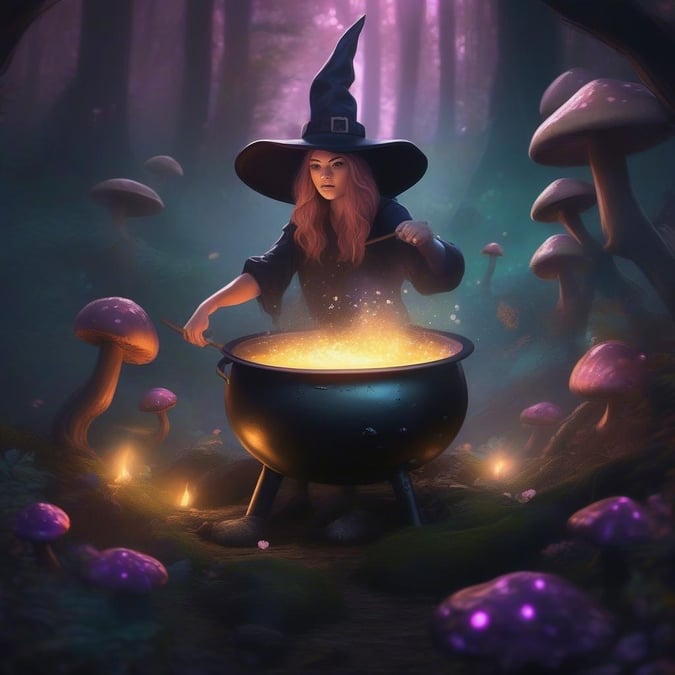 Get into the Halloween spirit with this eerie and enchanting wallpaper featuring a witch's cauldron bubbling over with a mysterious potion.