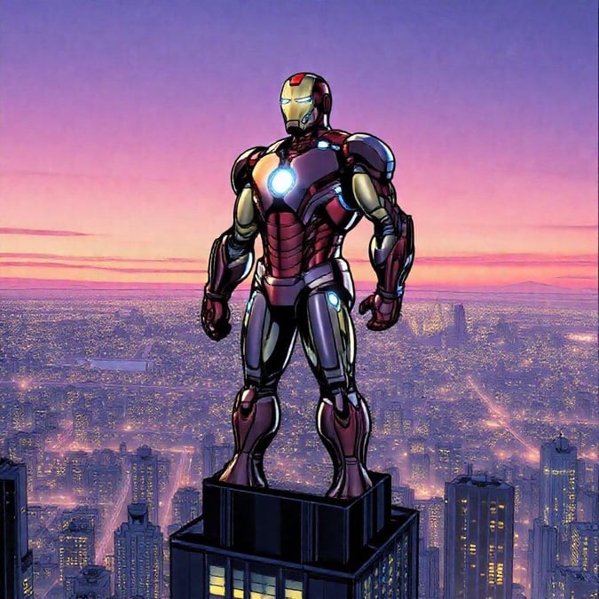 This wallpaper features Iron Man standing on a building, showcasing his iconic suit and powerful presence. The image is perfect for fans of the Marvel Cinematic Universe and those who appreciate superhero-themed wallpapers.