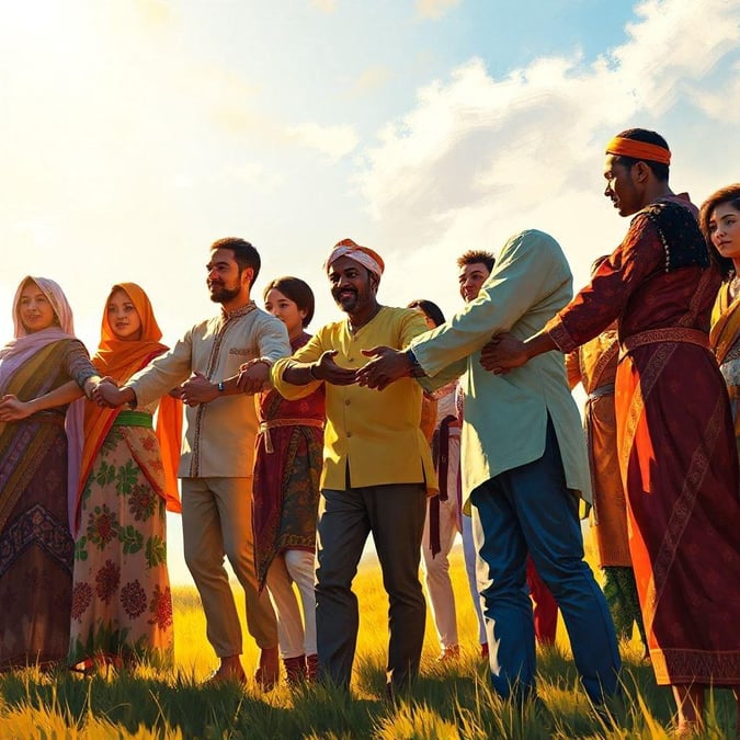 A diverse group of individuals from different backgrounds, joining hands to celebrate freedom and unity on Independence Day.