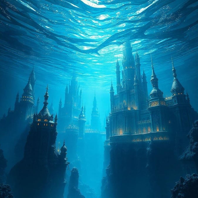 This stunning wallpaper transports you to an underwater city, where the ocean's mysteries come alive. The intricate architecture and vibrant marine life create a captivating scene that's perfect for desktop and mobile use.