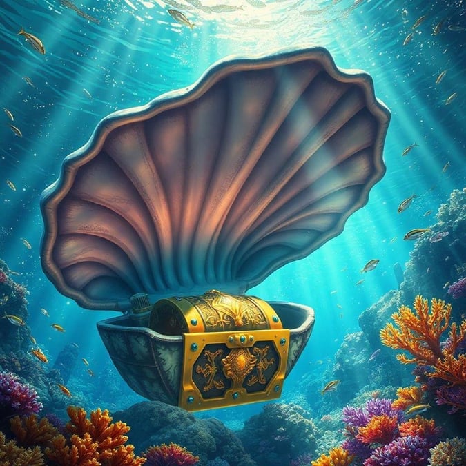 Dive into the depths of the ocean and discover the hidden treasure of this underwater scene.