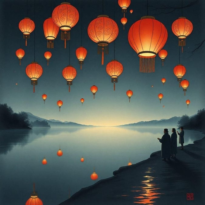 Celebrate the new year with this beautiful wallpaper featuring red lanterns floating over a serene lake. The vibrant colors and peaceful atmosphere make it the perfect way to welcome the new year.