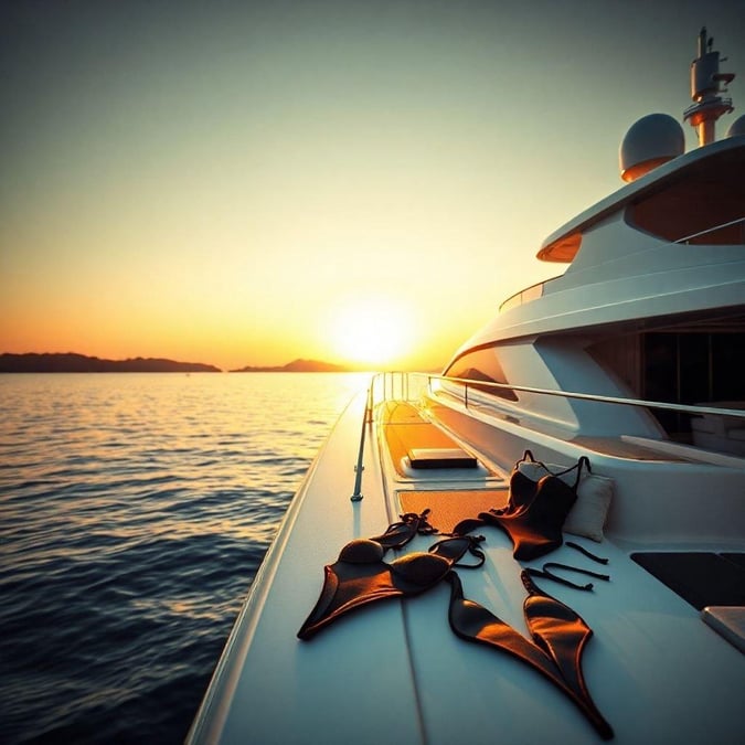 A serene and stylish scene of a yacht at sunset, perfect for a fashion and lifestyle wallpaper.