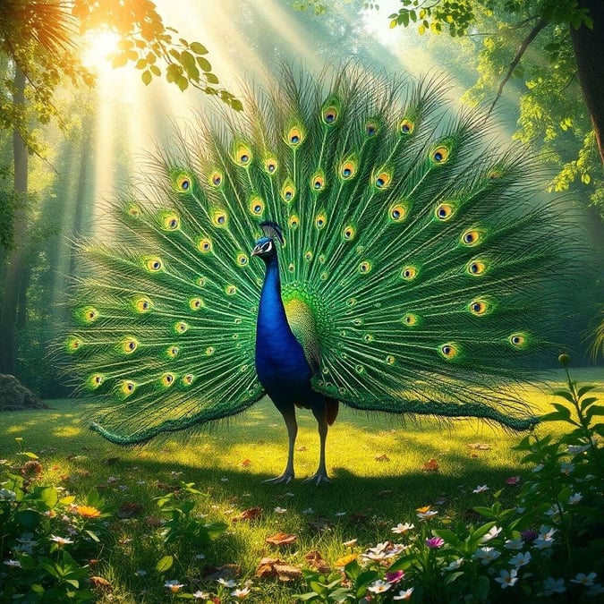 This beautiful peacock wallpaper is a stunning piece of art that will add a touch of elegance to your desktop or mobile device. The vibrant colors and intricate details of the peacock's feathers create a mesmerizing visual effect that will captivate anyone who sees it.