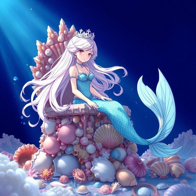 Immerse yourself in the enchanting world of anime with this captivating wallpaper featuring a serene mermaid princess.